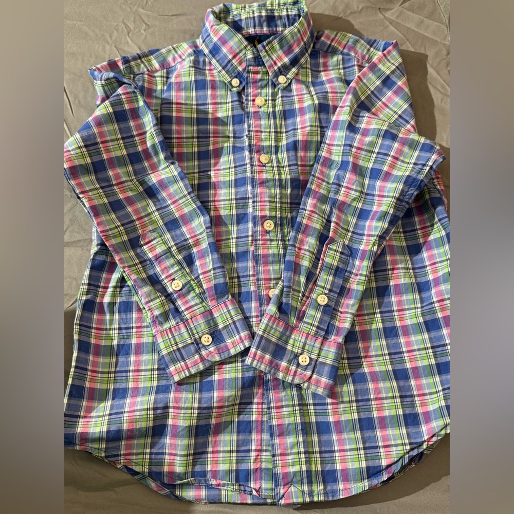 Ralph Lauren Kids Plaid Shirt - Blue, Green, Pink Size:5